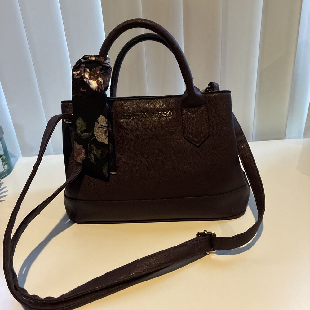 Christian Siriano Women's Handbag/Eggplant/Striped Interior/Scarf Accent/